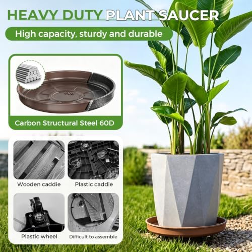 23 inch Plant Saucer Rolling Metal Extra Large Plant Caddy, 600 Lb Capacity - Image 2