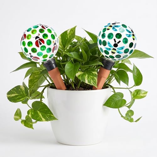 Mosaic Watering Globes 2 Pack Terracotta Self Watering Spike Green by Chonsun