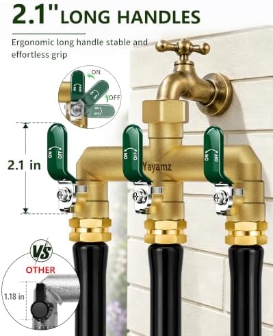 3-Way Garden Hose Splitter, Heavy-Duty Brass, 3/4" GHT, (Green) - Image 5