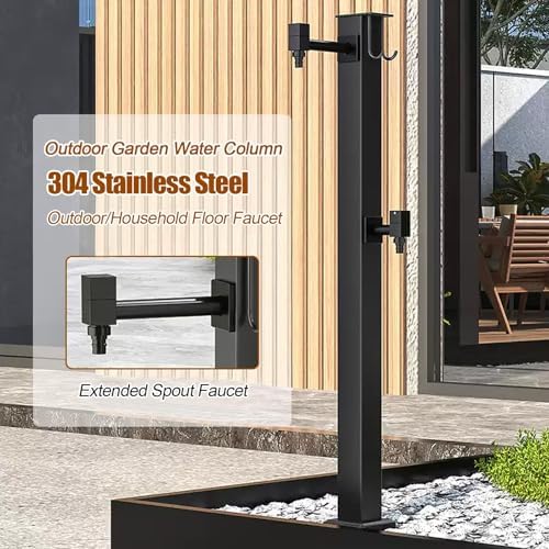 304 Stainless Steel Outdoor Vertical Square Garden Water Column, Freestanding Hose Stand Outdoor Antifreeze Faucet Hydrant for Irrigation and Washing(96cm/37.8in) - Image 3