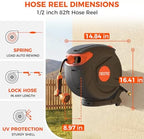 82ft Automatic Rewind Garden Hose Reel 1/2", Wall Mounted Retractable Water Hose with Any-Length Lock, Kink-Free Hybrid Hose for Backyard & Plant Care - Image 3