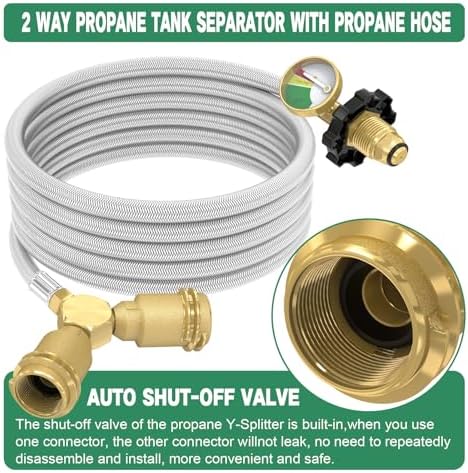 12FT Propane Hose with Propane Splitter 2 Way POL Tank Connector, Propane Y Splitter Adapter with Shut Off Valve, 2-Way LP Gas Adapter Tee Connector for 100lb Propane Tank,Heater,Camping Stove,Burner - Image 3