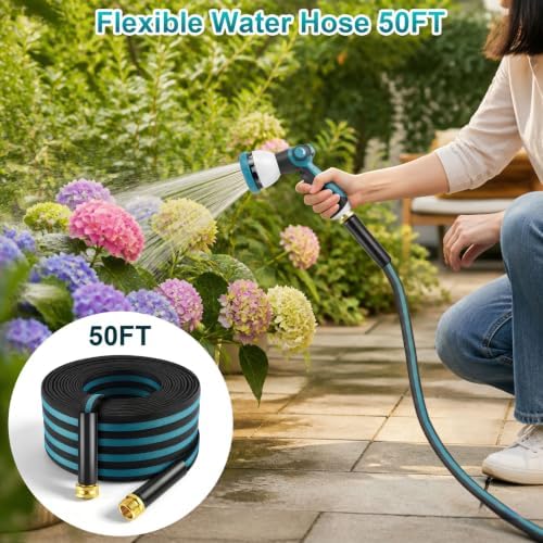 Lightweight Garden Hose 50ft, Flexible Water Hose with 10-Function Nozzle - Image 7