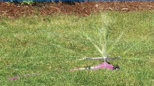 Dramm ColorStorm 3 Arm Whirling Sprinkler on 6" Wheeled Heavy Duty Metal Base, for Lawn, Yard, Garden and Large Area, Green, 70 Ft Diameter Reach - Image 5