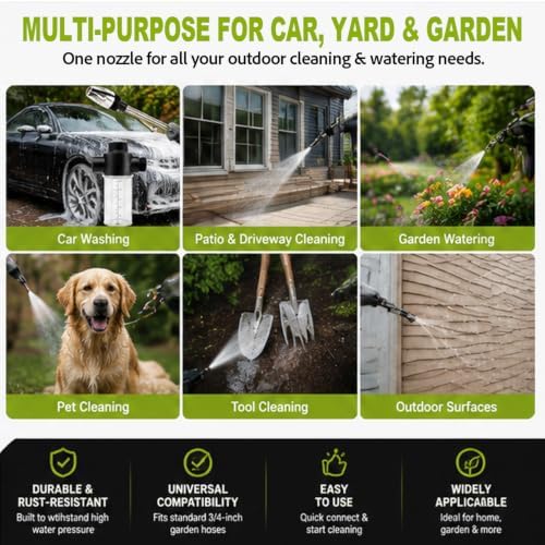 2026 upgraded high-pressure garden hose nozzle,universal water jet nozzle,360° rotating adjustable spray,with foam spray gun and brass connector,suitable for car wash and garden yard cleaning - Image 4