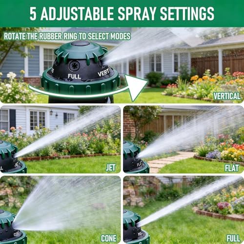 Hourleey 2 Pack Gear Drive Sprinkler for Yard, Heavy Duty 5-Pattern 360 Degree Rotary Water Sprinkler with Spike Base, Durable Lawn Sprinkler with 3/4 Inch Adapters for Large Area Garden - Image 4