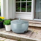 Monarch Abode Garden Hose Holder with Lid – Decorative Water Hose Holders for Outside, Hand Hammered Metal Patina Pot with Drainage, 100ft Waterhose Holder for Outside, Garden Storage Caddy - Image 2