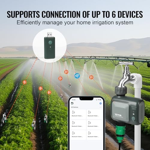VEVOR WiFi Sprinkler Timer, Single Outlet, Smart Hose Faucet Water Timer with Brass Inlet, APP Control via 2.4Ghz WiFi or Bluetooth, Voice Control with Alexa Google Assistant, IPX6 for Yard Watering - Image 3