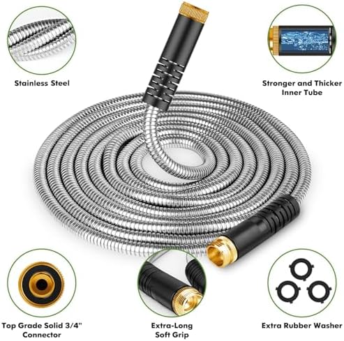 Unywarse Garden Hose 100FT Metal Water Hose with 10 Function Nozzle No-Kink - Image 3