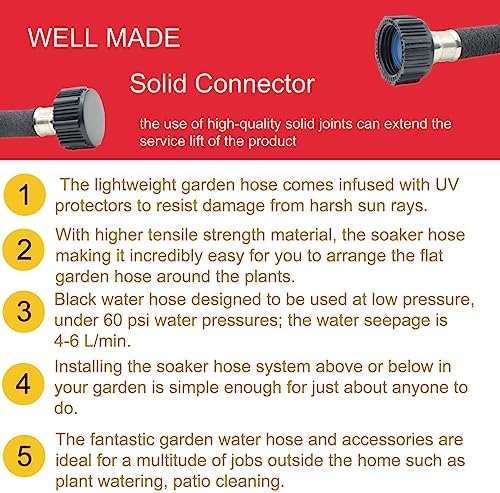 Garden Soaker Hose Kit 100ft 1/2" Short Rubber Drip Hoses Soaking - Image 7