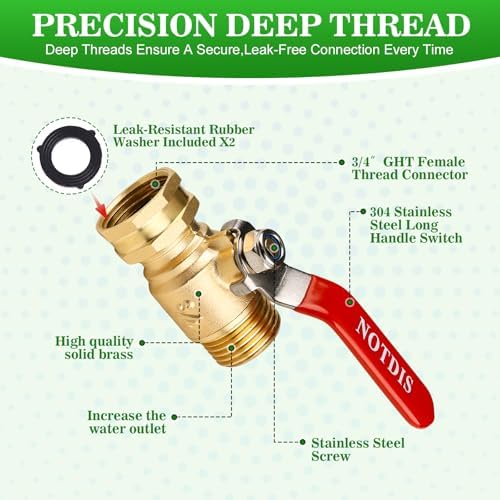 Full Flow Hose Splitter 2 Way Heavy Duty & Brass Garden Hose Shut Off Valve with Full-Flow Design - Image 7