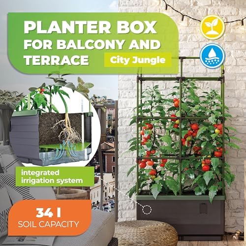 BioGreen Raised Garden Bed with Trellis CITY JUNGLE | 8.98 gal | 13“L x 24“W x 63.4“H | Integrated Irrigation System | Grey Self-Watering Planter Box - Image 2
