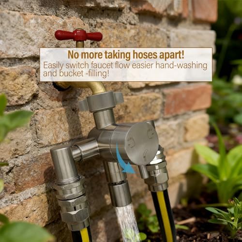 G-Sunny Stainless Steel Multi-Function Outdoor Faucet with Dual Garden Hose Adapter, Heavy Duty Outdoor Water Splitter with Extra Tap for Hand Washing, Bucket Filling (Dual Hose) - Image 5