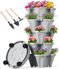 GameXcel Vertical Planter Tower - 5 Tier Stackable Garden Planters with Wheels and Tools Plant Pots for Strawberry Herb Flower and Vegetable Indoor Outdoor Use Gray by GameXcel