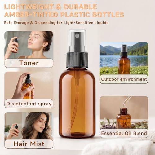 2 oz Amber Small Spray Bottle, Empty Spray Bottles plastic spray bottles Fine Mist Spray for Hair, Travel, Plants, Cleaning Solutions and Skin Care (48) - Image 2