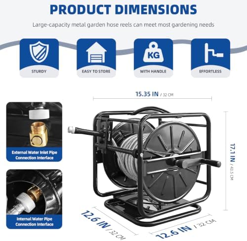 Heavy Duty Metal Garden Hose Reel with 100 Ft 3/4-Inch Water Pipe - Image 2