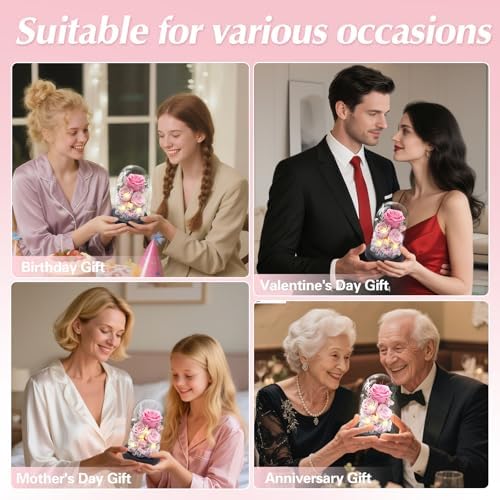 Casaido Preserved Roses Flowers for Delivery, Mothers Day Rose Gifts for Her, Pink Forever Flores in Glass Dome for Women Mom Wife Grandma, Anniversary Birthday Rose for Vanlentines Day Christmas - Image 5