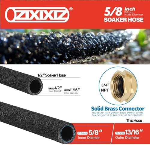 50FT 5/8-Inch Soaker Hose, Flexible with Solid Brass Connector, Leak-Resistant Watering System for Gardens & Vegetable Beds - Image 3