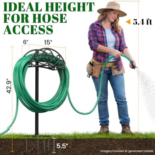 Sunvigor Garden Hose Holder, Heavy Duty Metal Hose Stand with 4 Spikes, Holds Up to 150FT Hose, No Drill Freestanding Hose Reel Alternative for Yard Lawn Outdoor - Image 4