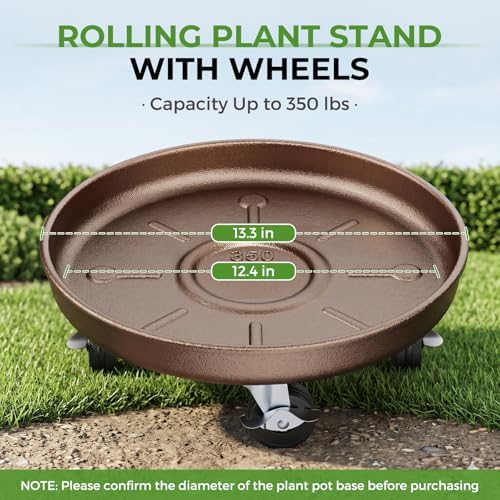Plant Caddy With Wheels 13" Metal Plant Saucers for Indoors 350 Lb Capacity - Image 3
