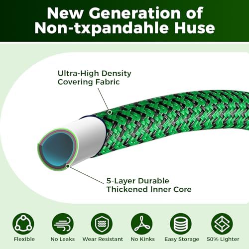 50FT Heavy Duty Garden Hose, Non-Expandable Flexible Kink-Resistant Water Hose, High-Density Fabric, Leak-Proof Metal Connector for Patio Lawn Car Wash - Image 2