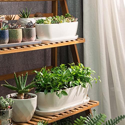 E-liu 11+14 inch Ceramic Plant Pots with Drainage Holes Saucers, Set of 2 - Image 2