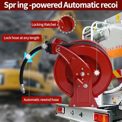 3/4" x 50' Retractable Fuel Hose Reel with Automatic Shut-Off Nozzle – Spring-Driven Diesel Hose Reel, 300 PSI, Industrial Heavy-Duty Steel Construction,Diesel Reel for Aircraft, Ships - Image 4