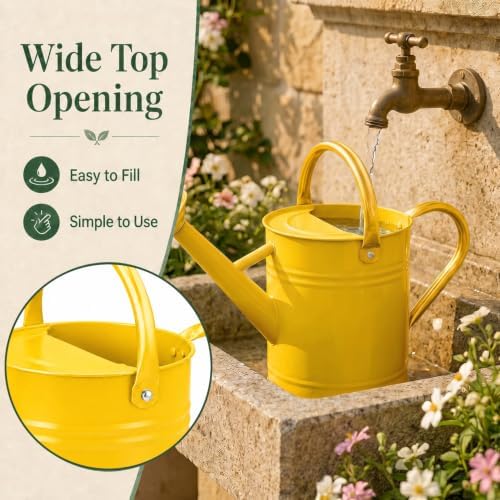 1 Gallon Metal Watering Can for Indoor Outdoor Plants, Sunflower Yellow - Image 4