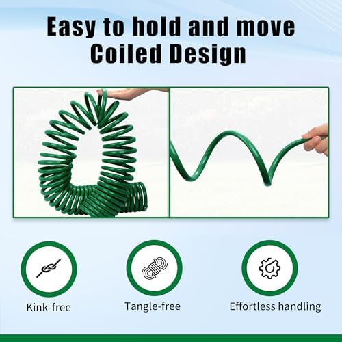 AUTOMAN Coil Garden Hose 50 ft, EVA Curly Water Hose with Brass Connectors, Recoil Garden Water Hose,Includes 7-Pattern Function Sprayer,Retractable,Corrosion Resistant Garden Coil Hose. - Image 5