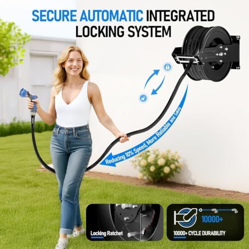 SPECILITE Retractable Garden Hose Reel with 5/8" 100ft Hot/Cold Pipe, Black - Image 6