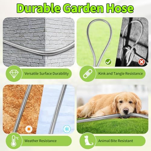 GOXAWEE 100FT Garden Hose, Stainless Steel Water Hose, 10 Function Nozzle - Image 5