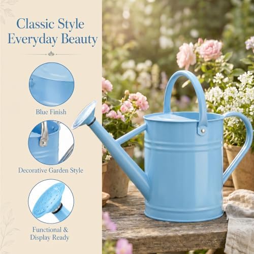 1 Gallon Metal Watering Can for Indoor Outdoor Plants, Sky Blue - Image 2