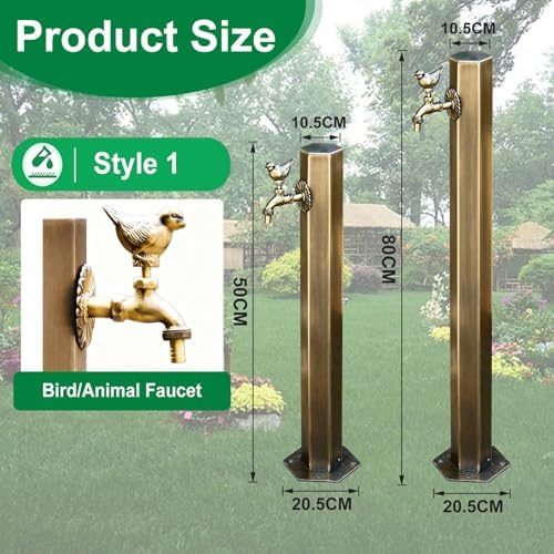 Antique Bronze Outdoor Water Column with Faucet Hose Stand, Stainless Steel Garden Tap Vertical Floor Mounted Hydrant Water Spigot for Irrigation Washing, 50/86cm(Bottom Inlet,86cm/33.7in,Style 1) - Image 2