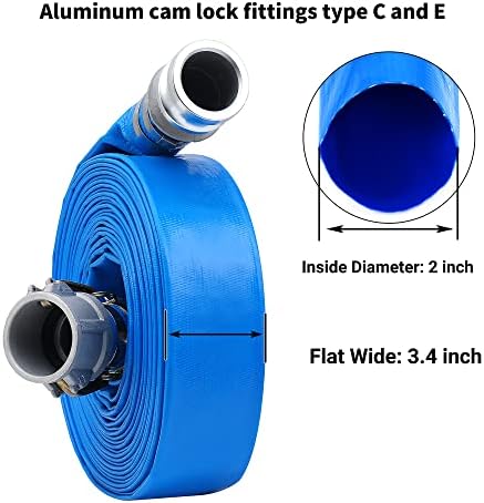 2" x 100ft PVC Lay Flat Discharge Hose With Aluminum Camlock C & E Fittings, Cam Lock Fitting Type F included, Heavy Duty Reinforced Pump Backwash Hose Assembly - Image 2