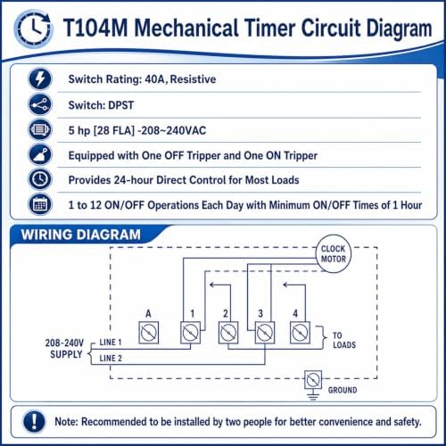 Upgraded T104M Mechanical Timer, 208-240V 40A DPST 5HP 24H 12 On/Off Cycles - Image 5