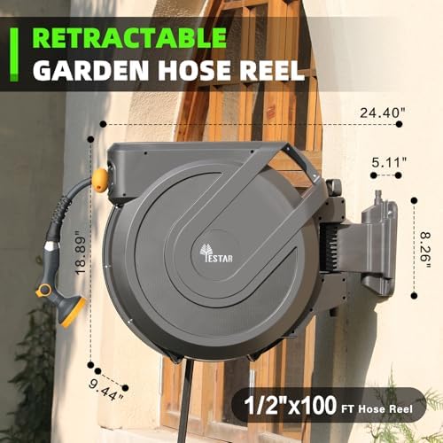 Retractable Garden Hose Reel 1/2 in x100 ft, Wall Mounted Hose Reel - Image 5
