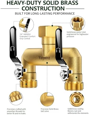 2-Way Garden Hose Splitter, Heavy-Duty Brass, 3/4" GHT, Black - Image 2