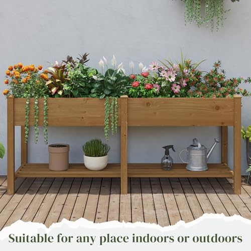 Raised Garden Bed Elevated Wood Planter Box with Shelf Garden Planter - Image 7