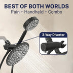 HammerHead Showers® Solid Metal Dual Shower Head Combo – MATTE BLACK – 8 Inch Rainfall High Flow Shower Head & Handheld Shower Head High Pressure with Hose 6ft - Hotel-Like Double Shower Heads - Image 3