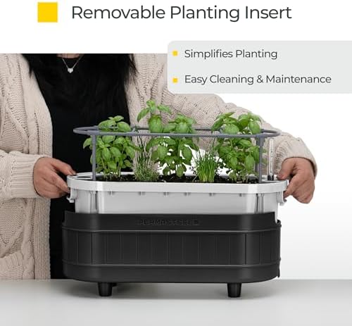 Permasteel Herb Garden Planter with Trellis Support, Self-Watering System with Water Level Indicator, Fits Multiple Herb Plants, for Basil, Flowers, Succulents, Indoor & Outdoor, Black - Image 6