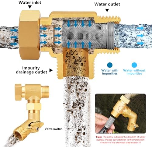 Garden Hose Filter Attachment with 100 Mesh and 40 Mesh Stainless Steel Screen,Brass Filter Pressure Washer Inlet for RV Camping Car Wash Rainwater Filtration (with Valve) - Image 3