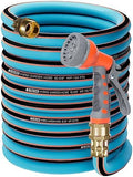 Upgraded Kink Free Hybrid Garden Hose 100ft 5/8", Thickened Heavy Duty Water Hose with Brass Solid Connector，Lightweight Flexible Tough Rubber Hose with Nozzle,Durable Yard Outdoor Hose by KitysFatch