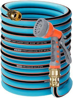 Upgraded Kink Free Hybrid Garden Hose 100ft 5/8", Thickened Heavy Duty Water Hose with Brass Solid Connector，Lightweight Flexible Tough Rubber Hose with Nozzle,Durable Yard Outdoor Hose by KitysFatch