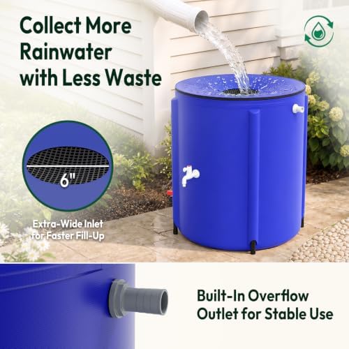 VINGLI Collapsible Rain Barrel Portable Rain Water Collection (Blue, 50 Gallon) - Image 5