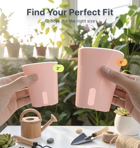 8 Pack 4" Self Watering Pots for Indoor Plants, Clear Inner Cup, Small Pink Plastic Planters, Water Level Indicator, Drainage Holes, Extra 3ft Wick, Cuttings,Seedlings,Herb,African Violets - Image 2