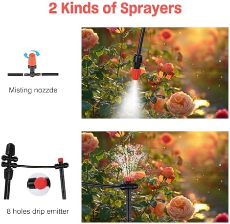 Drip Irrigation System, Upgrade 174FT Quick Connector Garden Watering System Kit for Lawn Patio Raised Bed Greenhouse, Automatic Irrigation Equipment with 1/2''&1/4" Tubing,Drip Emitters,Connectors - Image 5
