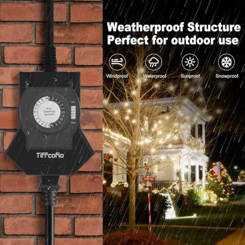 Outdoor Timer Outlet Waterproof, 24 Hour Mechanical Light Timer Outdoor, 2 Grounded Outlets for Home and Garden, 15A 1/2HP, Heavy Duty, ETL Listed (2 Packs) - Image 5