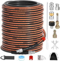 150FT Sewer Jetter Kit for Pressure Washer, 1/4" NPT Corner Drain Cleaner Hose 5800 PSI with Sewer Jetting Nozzles, Pearl Corsage Pin, Waterproof Tape, Extension Cord Organizer&2 Spanner by Unknown