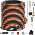 150FT Sewer Jetter Kit for Pressure Washer, 1/4" NPT Corner Drain Cleaner Hose 5800 PSI with Sewer Jetting Nozzles, Pearl Corsage Pin, Waterproof Tape, Extension Cord Organizer&2 Spanner by Unknown