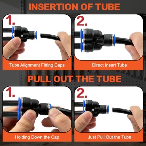 70PCS 1/4" OD Quick Connect Air Hose Fittings Kit, Push to Connect 1/4 1/8 3/8 1/2 NPT Threads&Reducer Pneumatic Line Assortment for Air Compressor, Air System, Auto and Trailer Repair - Image 4